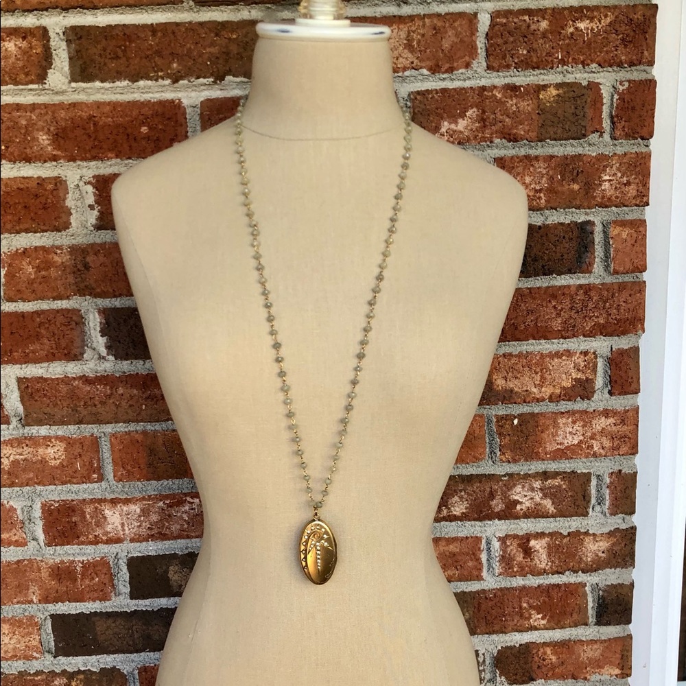 Theodosia Jewelry Antique Gold Locket and Zircon Gemstone Necklace